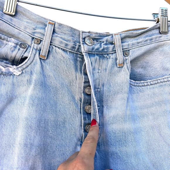 Agolde Jamie High Waisted Distressed Light Wash Straight Leg Jeans 27 Button Fly - Picture 10 of 12